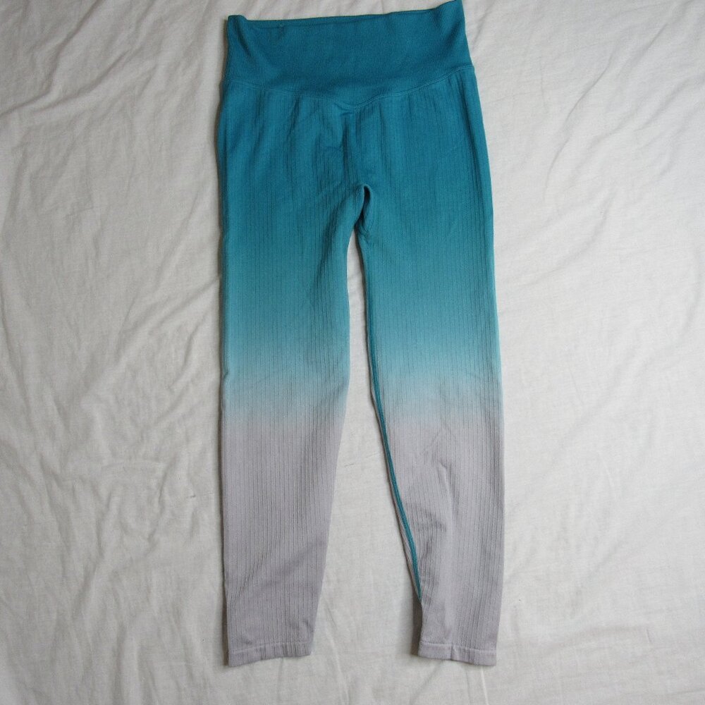 Victoria's Secret PINK Active Teal Ombre Ribbed Seamless Tights Women's M Medium